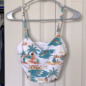 Roxy swim top, size small, white with Hawaiian print.